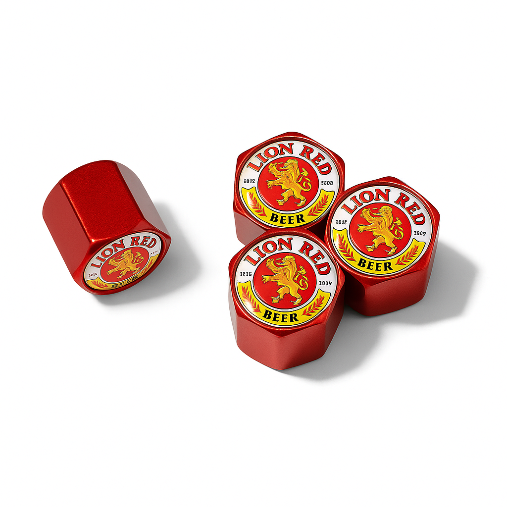 Lion Red Lager Valve Caps