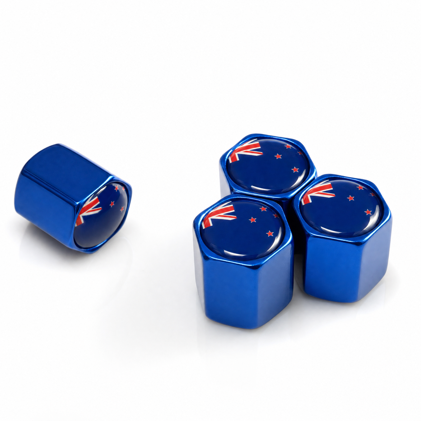 NZ Flag Blue billet valve caps - premium