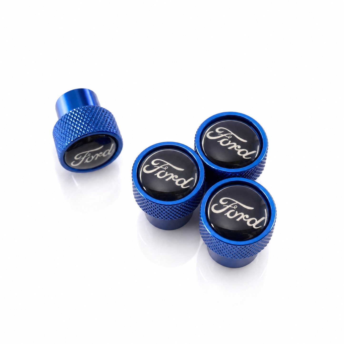 Ford Blue billet valve caps - premium