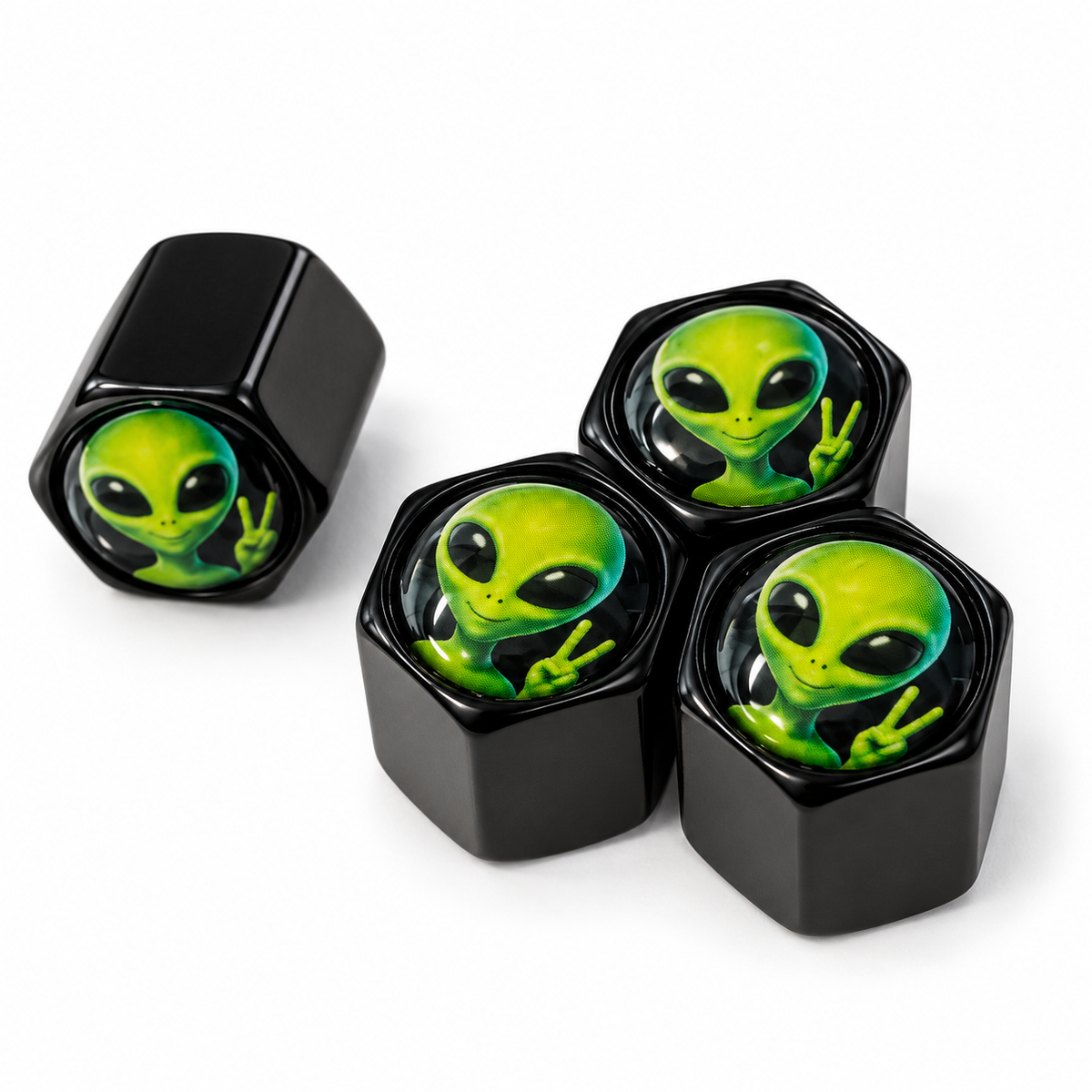 Alien black valve caps, set of four