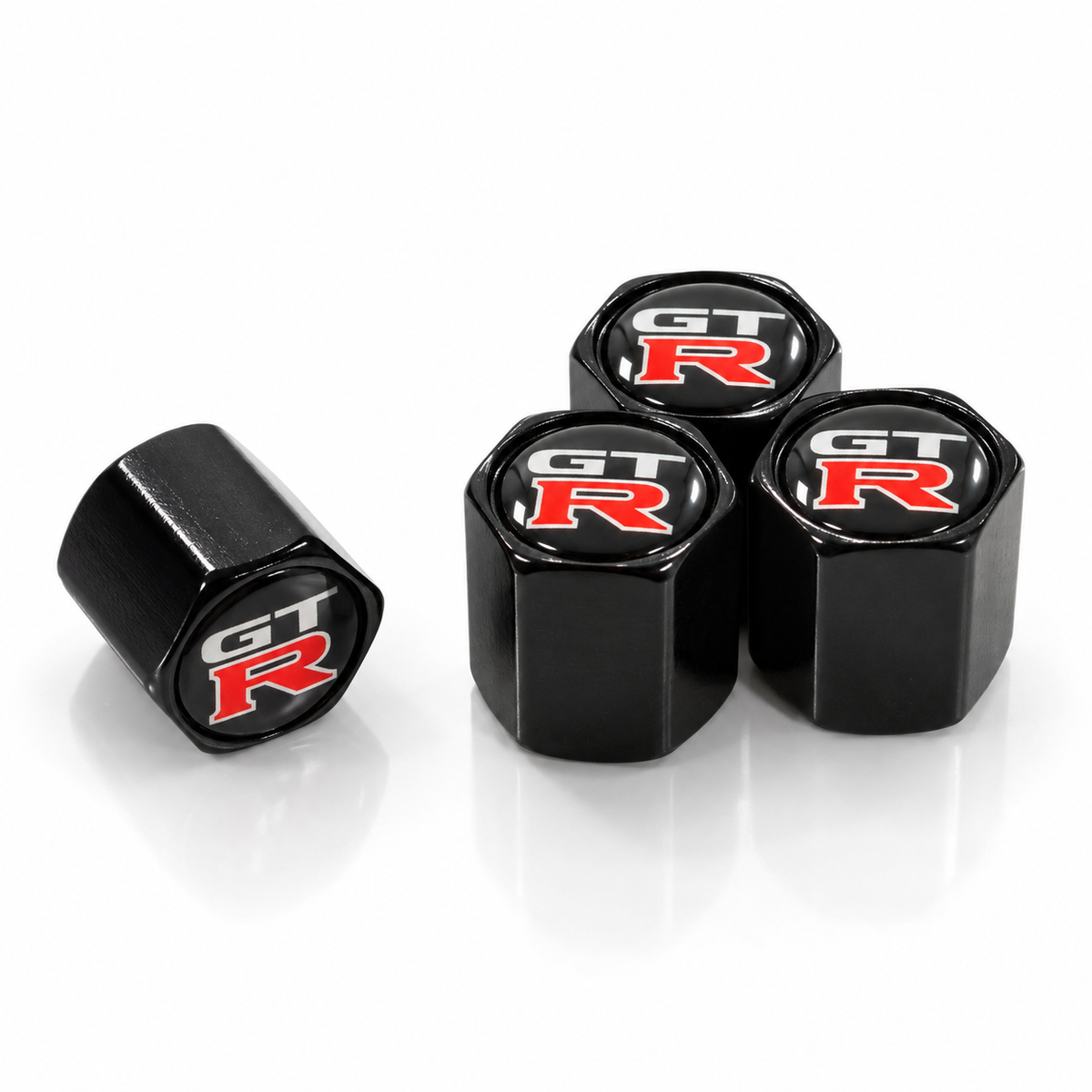 Set of four black hexagonal GT-R standard valve caps