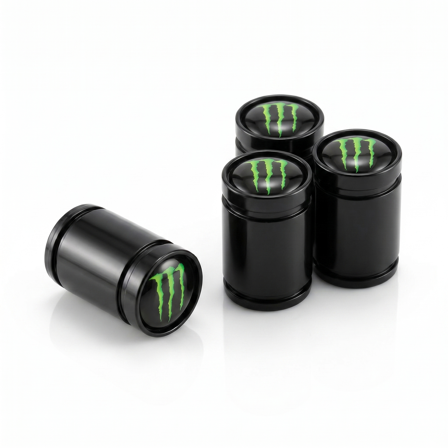 Monster Energy Premium billet valve caps in black, set of 4