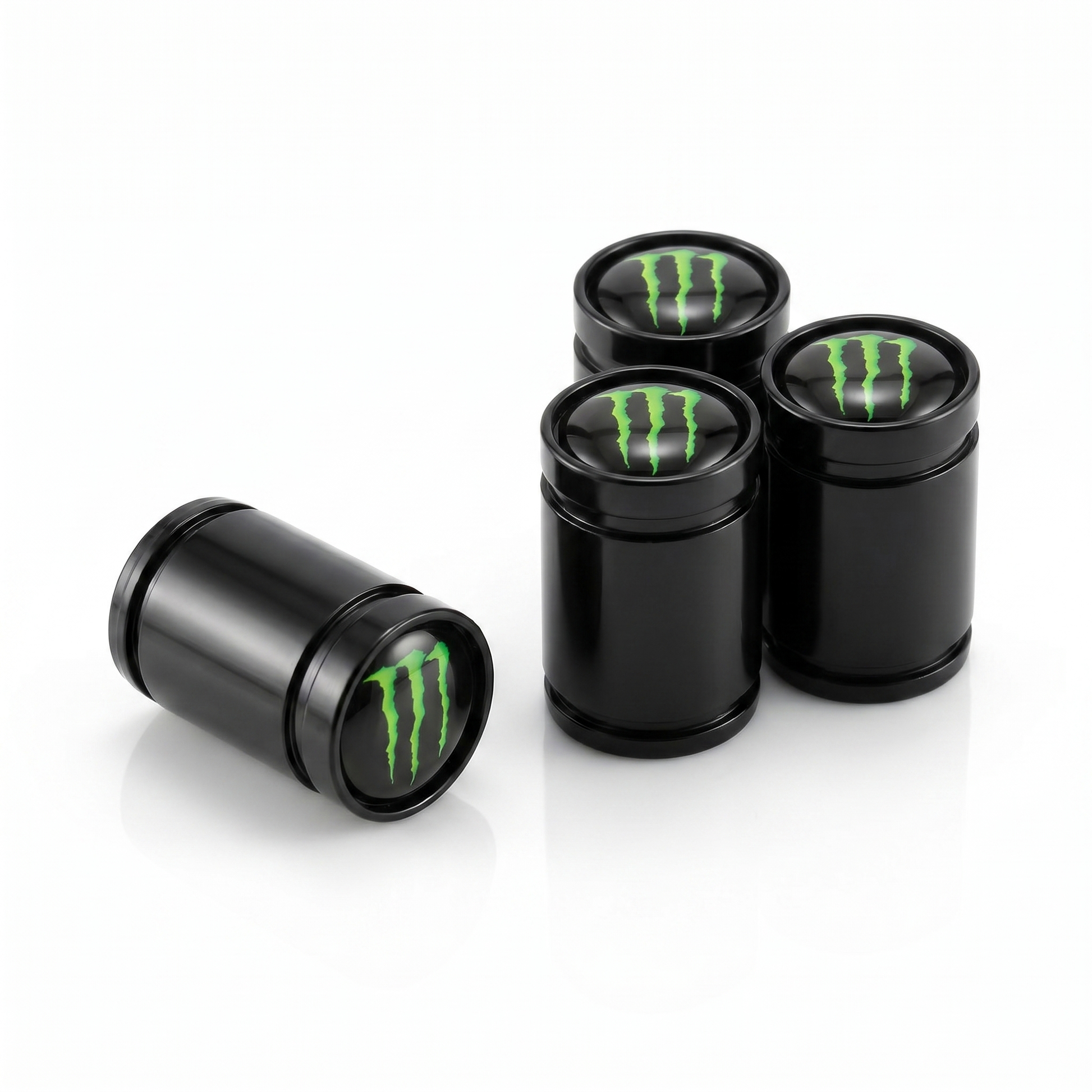 Monster Energy Premium billet valve caps in black, set of 4