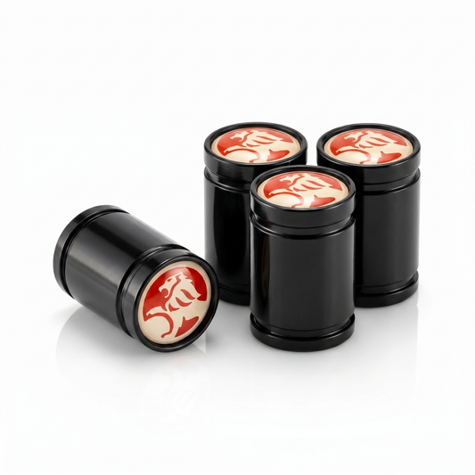 Holden Premium billet valve caps in black, set of 4