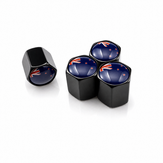 NZ Flag Black billet valve caps - premium