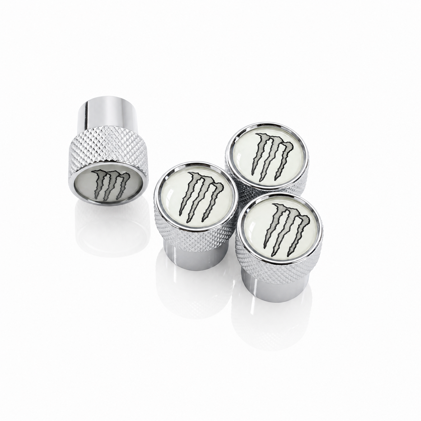 Monster Energy White billet valve caps - premium