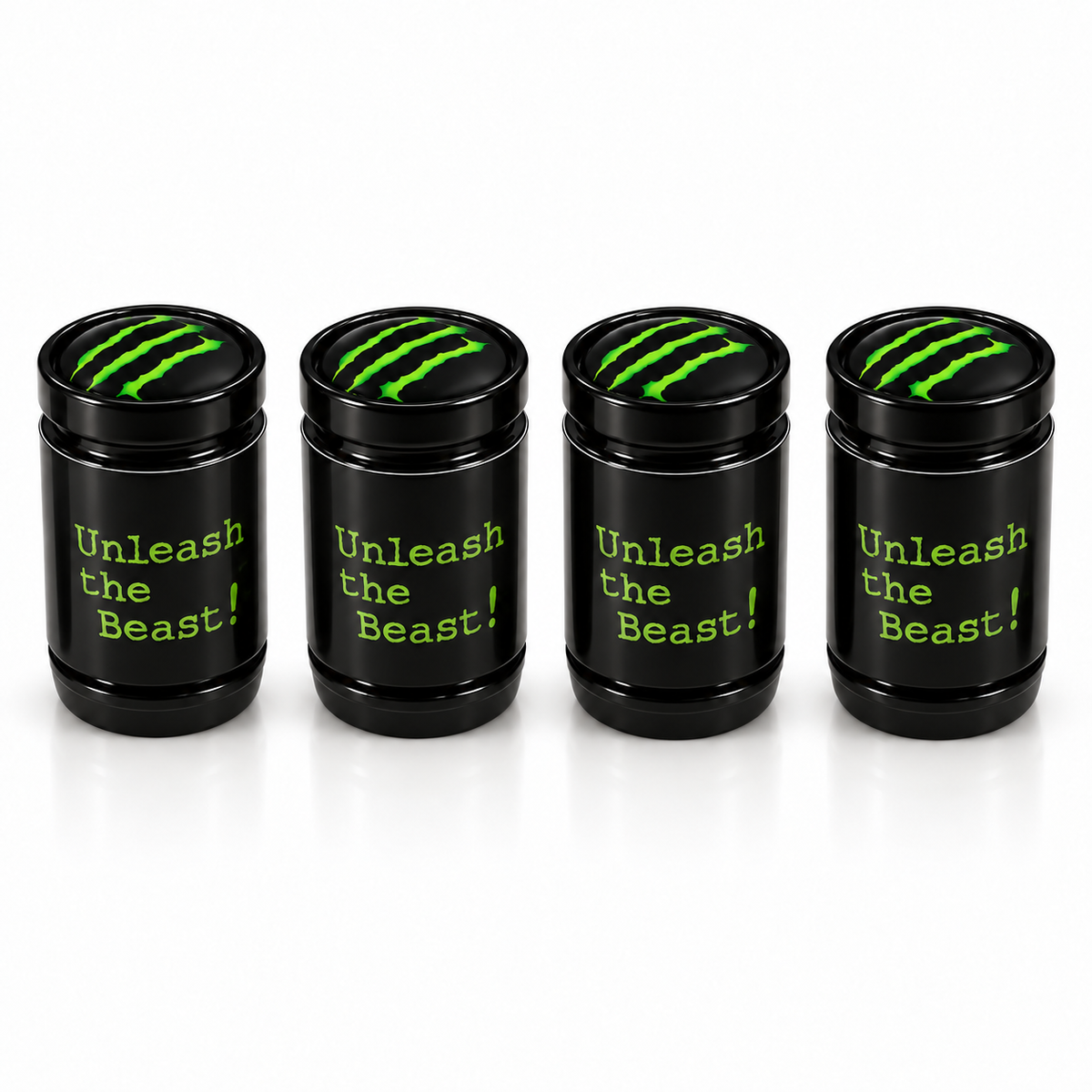 Unleash the Beast text on Monster valve cap wraps