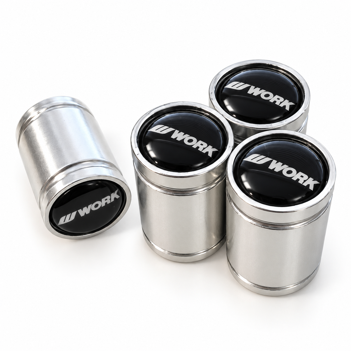 Four chrome WORK premium long valve caps